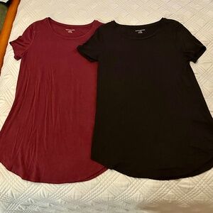 BUNDLE Two Amazon Essentials Tunic Length Tees, Buttery Soft, Size Small
